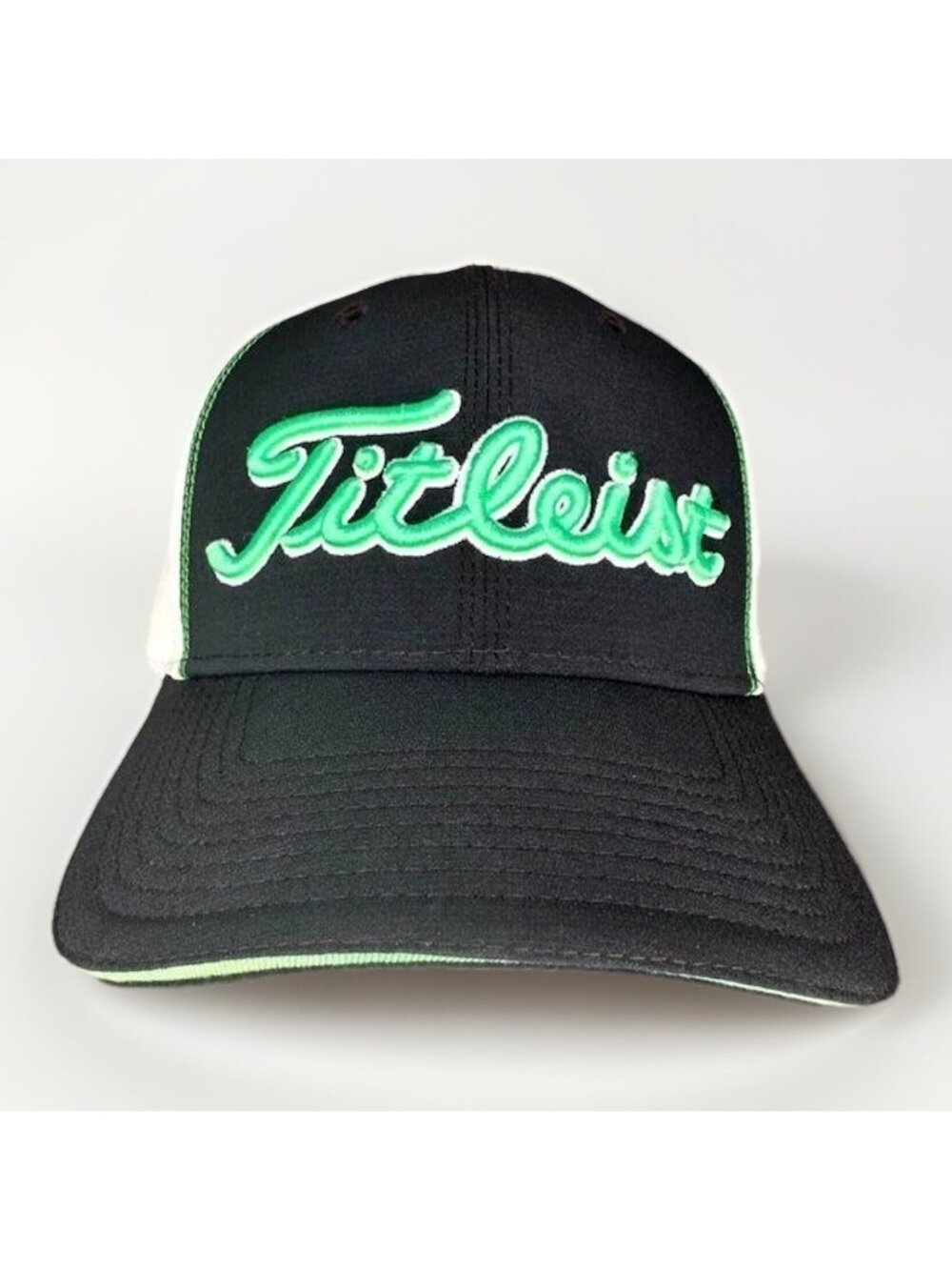 Titleist Golf Hat FlexFit Cap S/M Black Neon Green White Embroidered Script Logo